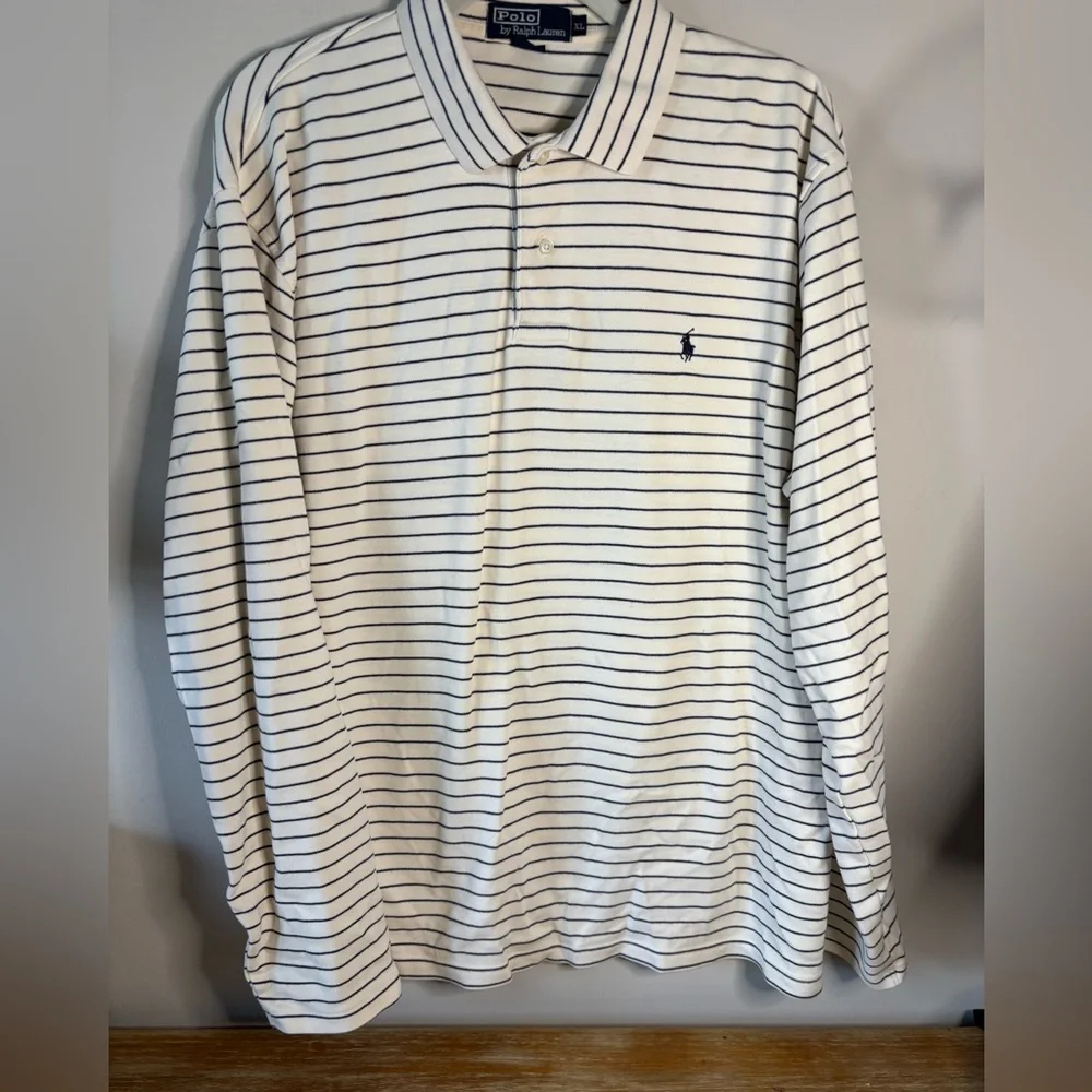 Polo Ralph Lauren cream and Blue Striped Cotton Polo Shirt Mens XL